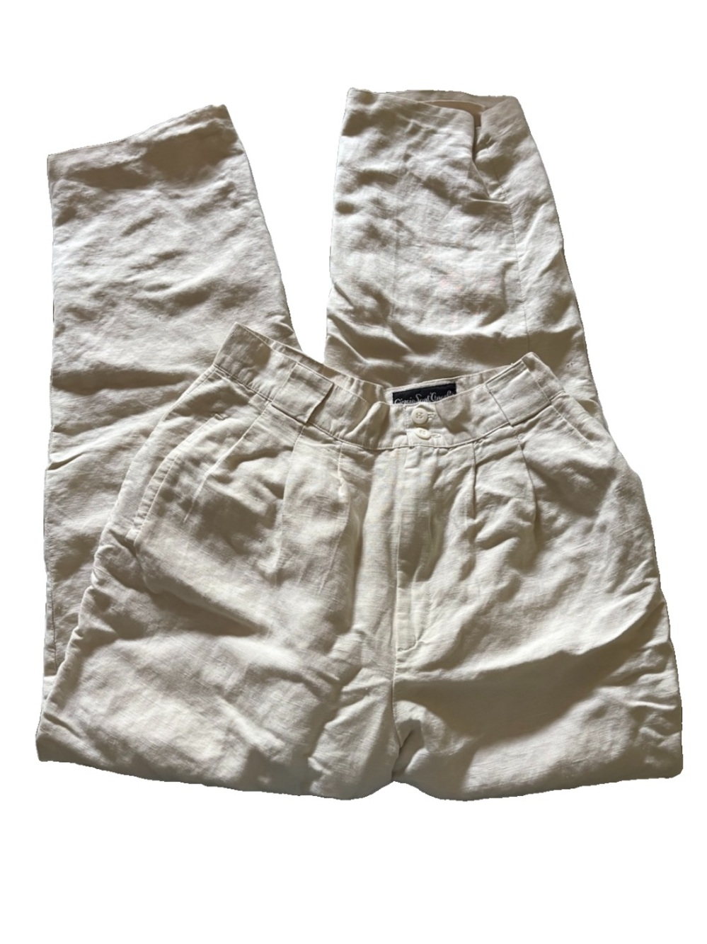 Giorgio Sant'Angelo Cream Linen Pants with Pleats